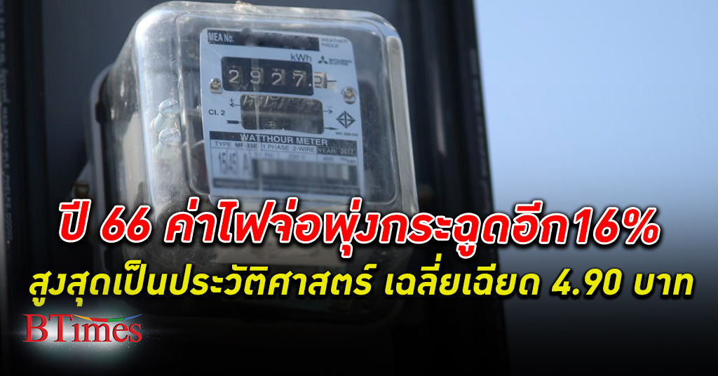 เล็งปี 66 ค่าไฟฟ้า พุ่งกระฉูดอีก 16% สูงสุดเป็นประวัติศาสตร์ชาติไทย