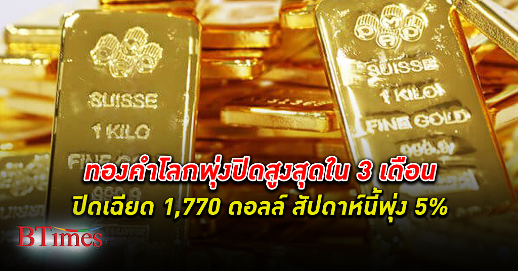 ทองคำ สวย! ทองคำโลกพุ่งปิดสูงใน 3 เดือนกว่าเฉียด 1,770 ดอลลาร์