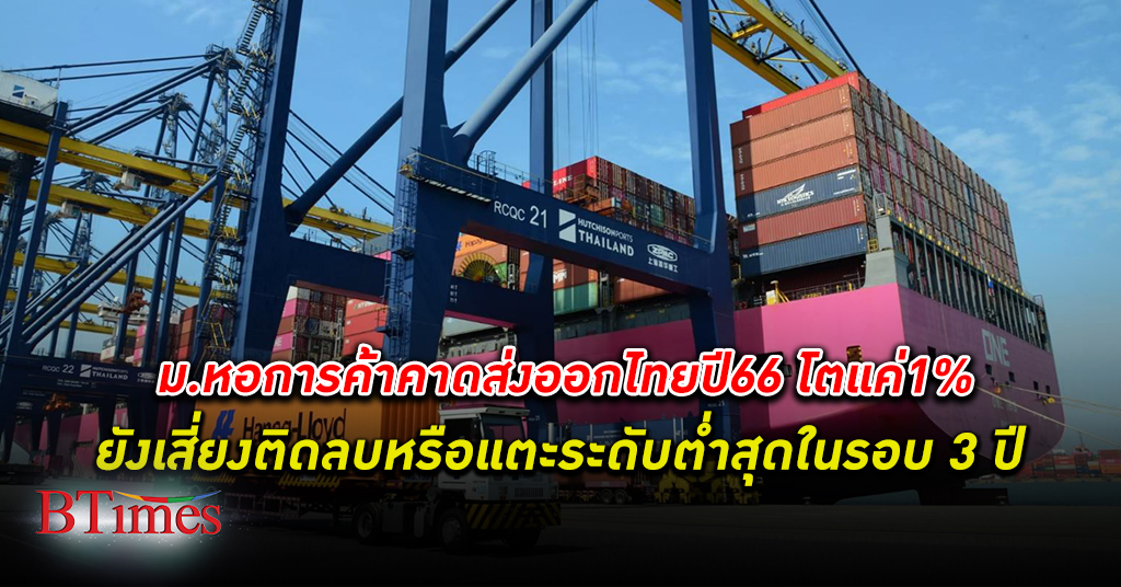 ม. หอการค้าไทย คาด ส่งออกไทย ปี 66 โตเพียง 1.0% ชี้ยังมีโอกาสเสี่ยง ติดลบ 0.5%