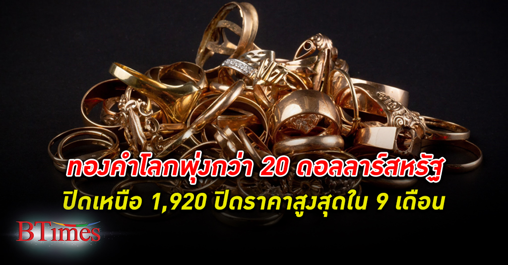 กระทิงทอง! ทองคำ โลกปิดสูงสุดใน 9 เดือน พุ่งกว่า 20 ดอลลาร์ ยืนเหนือ 1,920 ดอลลาร์