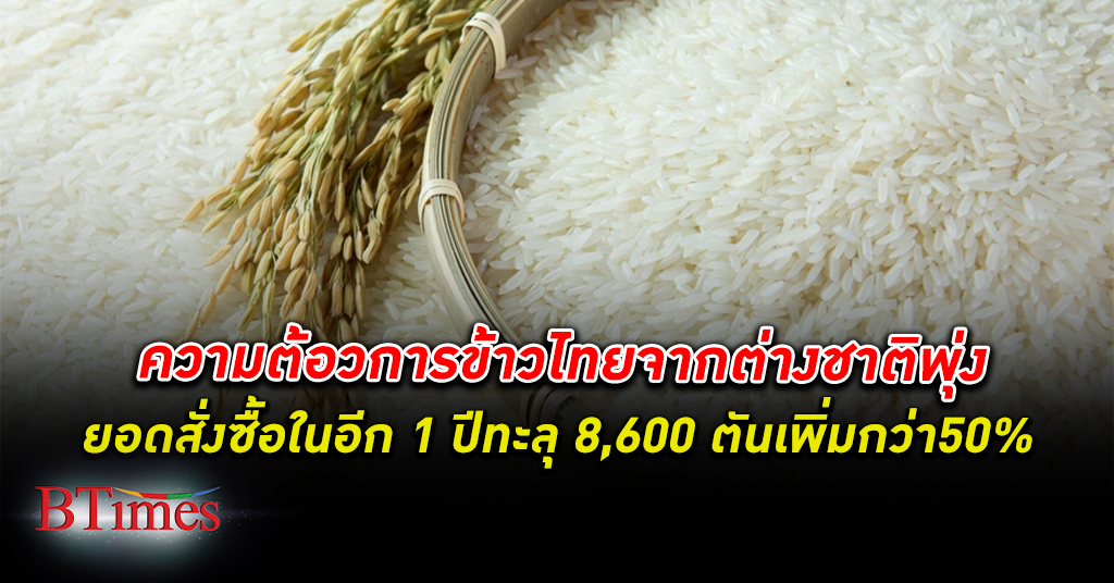 หลง ข้าวไทย ! ต่างชาติแห่สั่งซื้อข้าวไทยในอีก 1 ปีพุ่งเกือบ 50% ทะลุกว่า 8,600 ตัน
