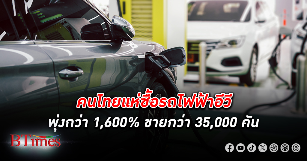 ต้องอีวี! คนไทย ยังแห่ซื้อ รถไฟฟ้า อีวี พุ่งกว่า 35,000 คันตั้งแต่ต้นปีนี้พุ่งกว่า 1,600%
