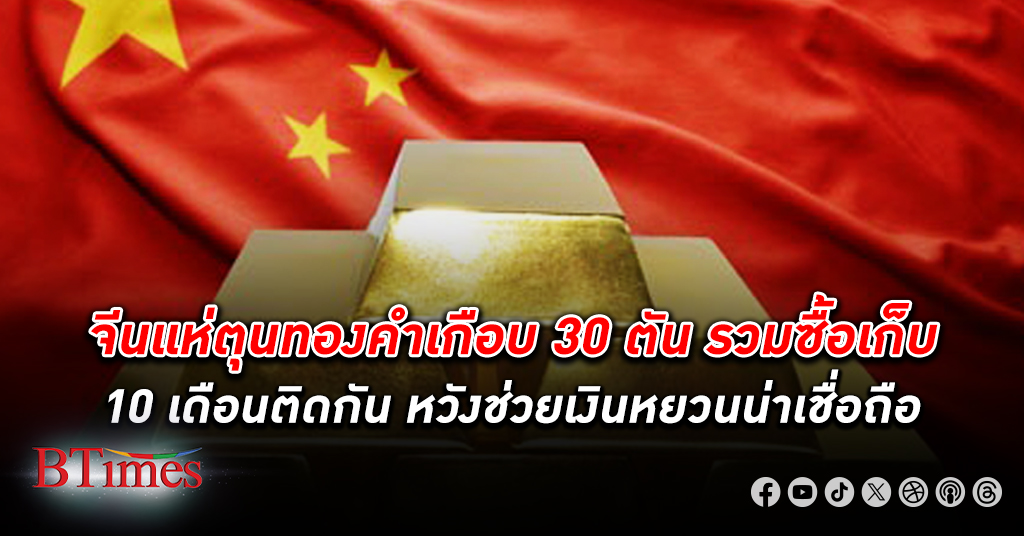 จีน แห่ซื้อ ทองคำ ต่อเป็นเดือนที่ 10 ติดกัน คาดซื้อต่ออีกยันเงินหยวนน่าเชื่อถือในเวทีโลก