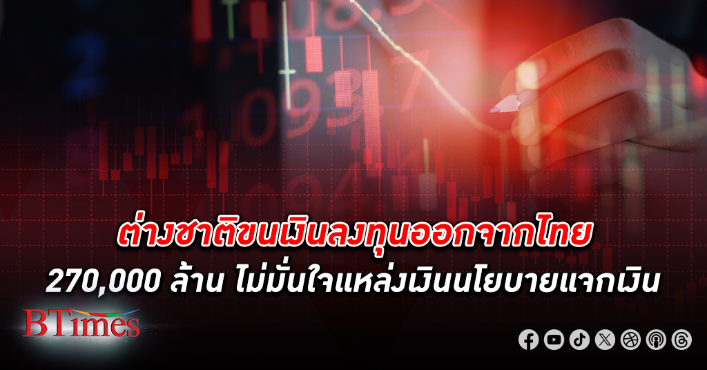 ทุน ต่างชาติ เทขาย ลงทุน หุ้นไทย ขนเงินกลับกว่า 270,000 ล้านบาท ไม่เชื่อมั่นแหล่งเงินรัฐบาลไทย