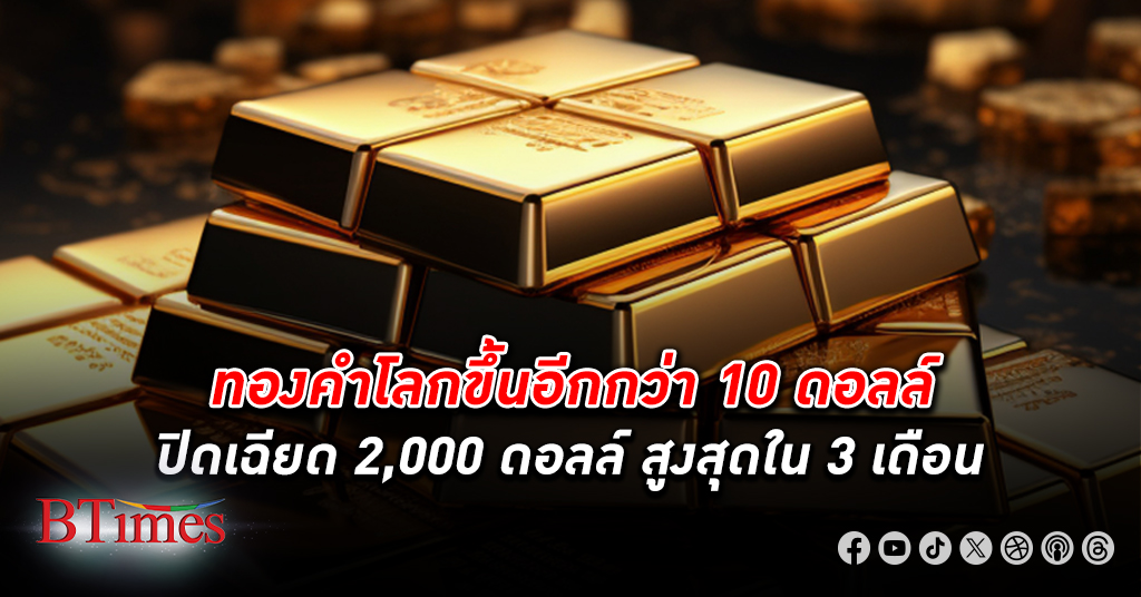 ราคา ทองคำโลก ปิดพุ่งอีกกว่า 12 ดอลล์ ปิดเฉียด 2,000 ดอลลาร์ สูงสุดในกว่า 3 เดือน