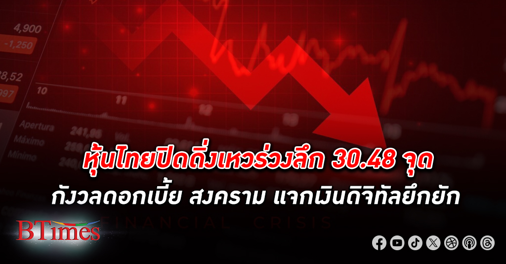 ดัชนี หุ้นไทย ปิดดิ่งเหวลึกกว่า 30 จุด ลงแตะ 1,371 จุด กังวลดอกเบี้ยสหรัฐพสูงยาว