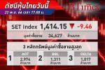 หุ้นไทย ปิดตลาดวันนี้ร่วงลง 9.46 จุด ย่อลง แรงจากความกังวลเฟดขึ้นดอกเบี้ย