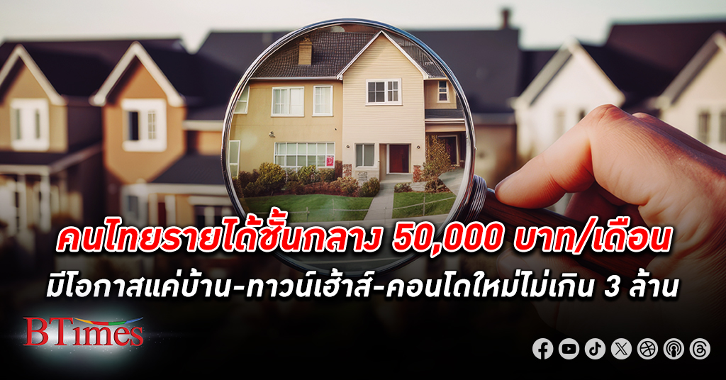 คนไทย มี รายได้ปานกลาง 50,000 บาท ซื้อได้แค่ บ้าน - ทาวเฮ้าส์ - คอนโด ใหม่ไม่เกิน 3 ล้านบาท