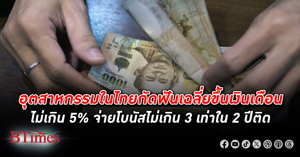 อุตสาหกรรม ในไทย ขึ้นเงินเดือน และโบนัสต่อเนื่อง 2 ปี เงินเดือนเฉลี่ยขึ้นไม่เกิน 5%