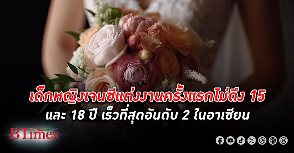 สุดตะลึง เยาวชน -วัยรุ่นหญิงไทยทั้งก่อน 15 และก่อน 18 ปี แต่งงาน เร็วอันดับ 2 ในอาเซียน