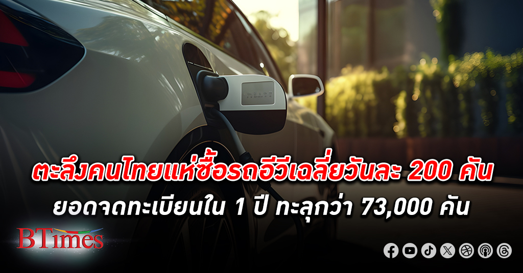 คนไทยแห่ซื้อ รถอีวี เฉลี่ยวันละกว่า 200 คัน รวม จดทะเบียน กว่า 73,000 คัน ใน 1 ปี