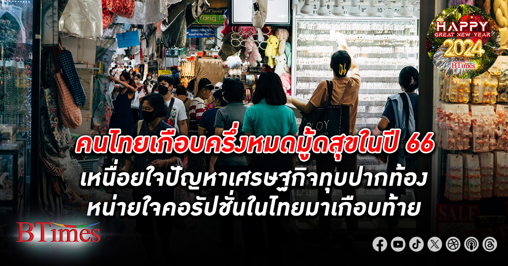 ประชาชน คนไทย เกือบครึ่งบ่อจอยถึงหมดมู้ดสุขในปี 66 ปัญหา เศรษฐกิจ ฉุดรายได้