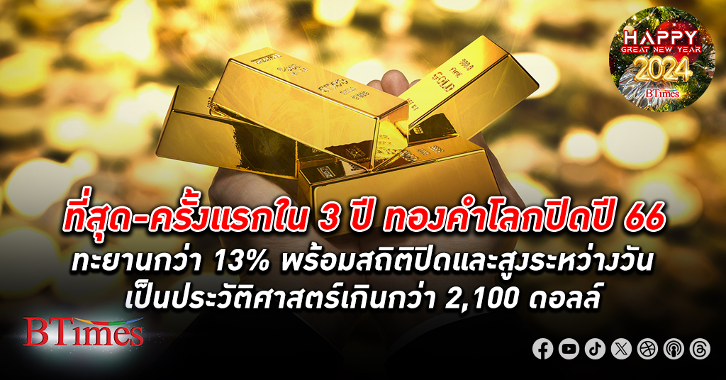 ปีทองขึ้น! ทองคำโลก ปิดปี 2023 พุ่งในรอบ 3 ปี ราคาทะยานกว่า 13%