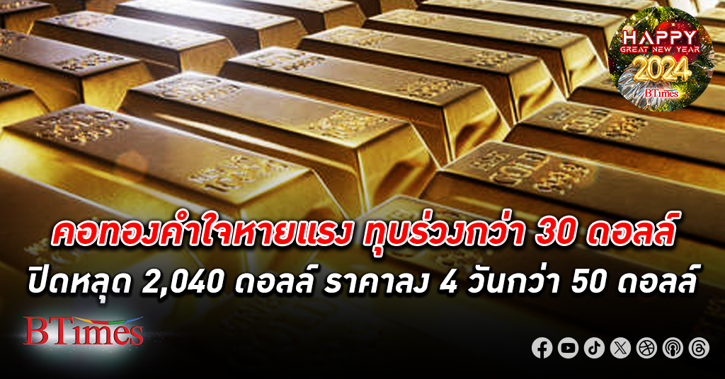 ทุบราคา ทองคำโลก ร่วงเกือบ 30 ดอลลาร์ ปิดหลุด 2,040 ดอลลาร์ เฟดยังไม่แน่นอนลดดอกเบี้ยปีนี้