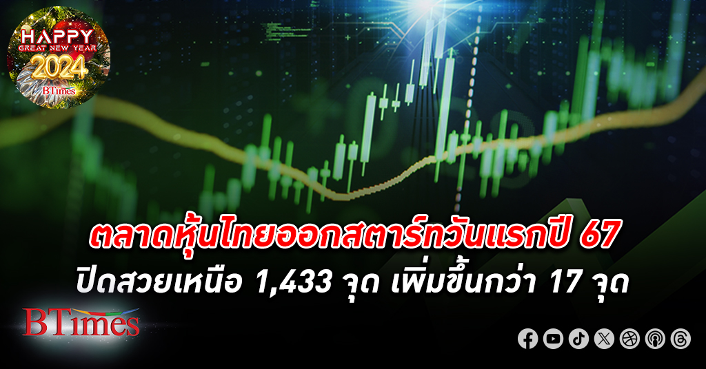 ออกสตาร์ทสวย! ตลาด หุ้นไทย ปิดขึ้นม้วนเดียวจบในวันแรกของปี 67 ปิดเหนือ 1,430 จุด
