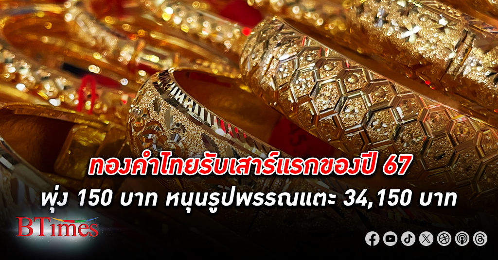 เปิดทองสวย! ทองคำ ไทยเปิดวันเสาร์พุ่ง 150 บาท ราคาทองรูปพรรณลงเหลือแตะ 34,150 บาท