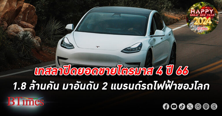 เทสลา ปิดผลงานขายรถไฟฟ้าทั่วโลกปี 66 แตะ 1.8 ล้านคัน คว้าแบรนด์ขายรถไฟฟ้าอันดับ 2 โลก