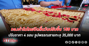 ราคาทอง ไทยปิดสิ้นวันปรับขึ้น 150 บาท หลังปรับราคาถึง 4 ครั้ง รูปพรรณขายออกทะลุ 35,000 บาท