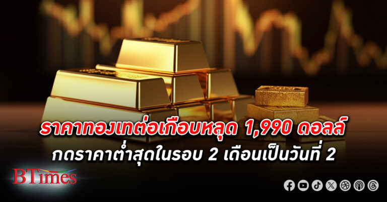 ทองคำโลก ปิดเกือบหลุด 1,990 ดอลลาร์ หวั่นเงินเฟ้อสหรัฐ ดันดอลลาร์สหรัฐแข็งในรอบ 3 เดือน