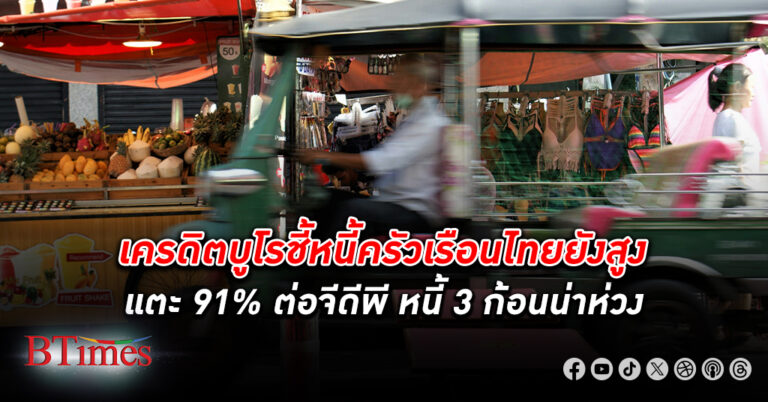 เทียบเห็นภาพ! เครดิตบูโร เตือน หนี้ครัวเรือน ไทยอยู่ในระดับอันตราย แตะ 91% ต่อจีดีพี