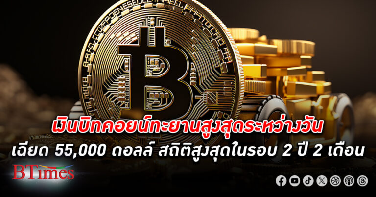 เงิน บิทคอยน์ พุ่งสูงสุดระหว่างวันเฉียด 55,000 ดอลลาร์ แลกได้เกือบ 2 ล้านบาท