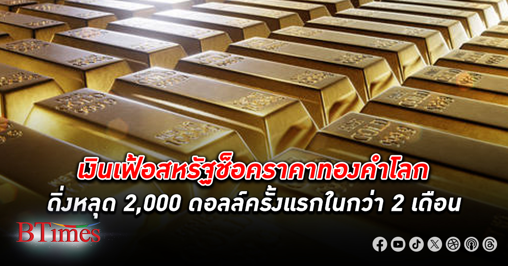ลงไม่สุด! ทองคำโลก ปิดหลุด 2,000 ดอลลาร์ ครั้งแรกในกว่า 2 เดือน เงินเฟ้อสหรัฐสูงเกินคาด