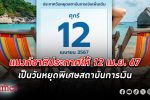 ธนาคารแห่งประเทศไทย ประกาศให้วันที่ 12 เม.ย. 67 วันหยุด พิเศษธนาคาร สอดคล้องนโยบายของรัฐบาล
