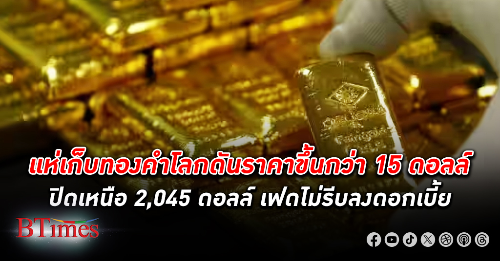 ทองคำโลก พลิกพุ่งกว่า 15 ดอลลาร์ ขึ้นปิดเหนือ 2,045 ดอลลาร์ เฟดไม่รีบลดดอกเบี้ย