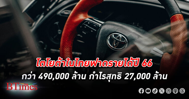 โตโยต้า ในไทยฟาด รายได้ ทะลุกว่า 490,000 ล้าน ยังมีกำไรหลังหักภาษีเกือบ 27,000 ล้านบาท