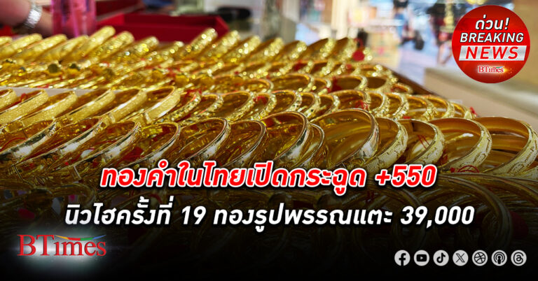 ทองคำ ไทยเปิดตลาดกระชากใจ +500 ทำสถิติสูงสุดเป็นประวัติศาสตร์ครั้งใหม่ รูปพรรณเปิดแตะ 39,000