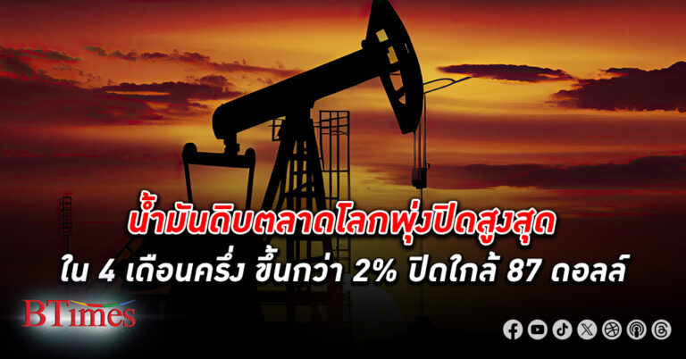 พลิกสูงขึ้น! ราคา น้ำมันดิบ โลกย้อนปิดขึ้นกว่า 2% เข้าใกล้ 87 ดอลล์ สูงสุดในรอบ 4 เดือนครึ่ง