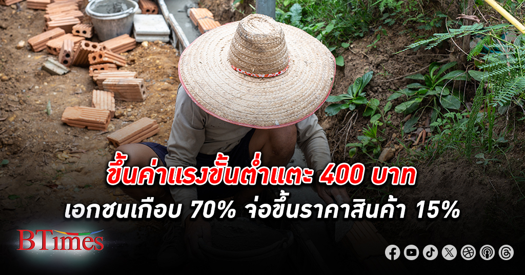 ม.หอการค้าไทยชี้้เปรี้ยง ค่าแรงขั้นต่ำ แตะ 400 บาท ทำเอกชนควักเพิ่มวันละ 300 ล้าน