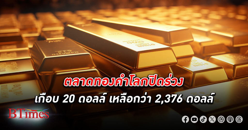 ตลาด ทองคำโลก ปิดร่วงเกือบ 20 ดอลลาร์ ลงเหลือกว่า 2,376 ดอลลาร์ หวั่นลงดอกเบี้ยช้ากว่าคาด