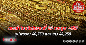 ทองคำ ไทยวันเสาร์แตะสูงสุดเป็นประวัติศาสตร์ครั้งใหม่ รูปพรรณทะลุ 40,750 ทองคำแท่งแตะหลัก 40,000