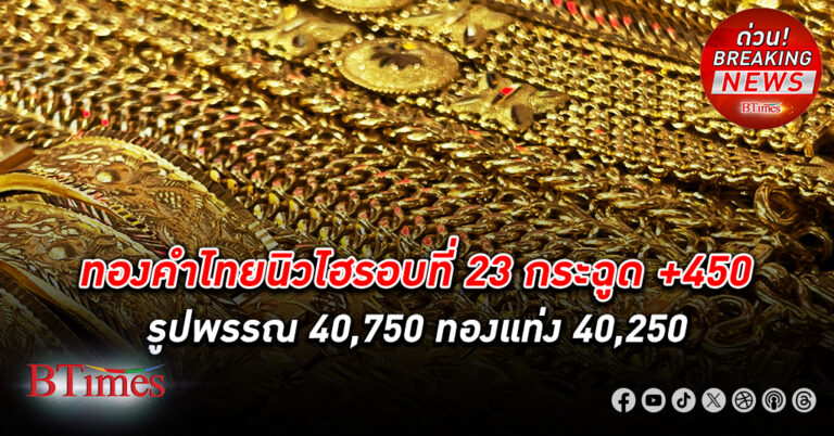 ทองคำ ไทยวันเสาร์แตะสูงสุดเป็นประวัติศาสตร์ครั้งใหม่ รูปพรรณทะลุ 40,750 ทองคำแท่งแตะหลัก 40,000