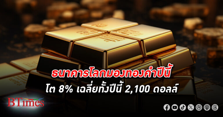 ธนาคารโลก ชี้ ทองคำ โลก เกิน 2,400 ดอลล์ สูงสุดปีนี้แล้ว มองราคาเฉลี่ยทั้งปีที่ 2,100 ดอลล์