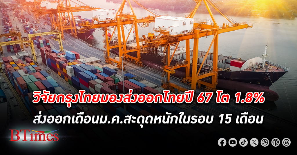 ค่ายวิจัยกรุงไทยมอง ส่งออก ไทย ปี 67% โตได้ 1.8% มีนาคมทำส่งออกไทยสะดุดหนักในรอบ 15 เดือน