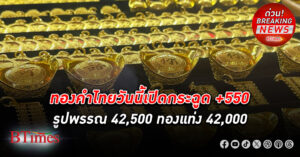 เปิดตลาด ทองคำ ไทยกระชากอีก +550 บาท ดันรูปพรรณแตะ 42,500 ทองแท่งแตะ 42,000 นิวไฮครั้งใหม่