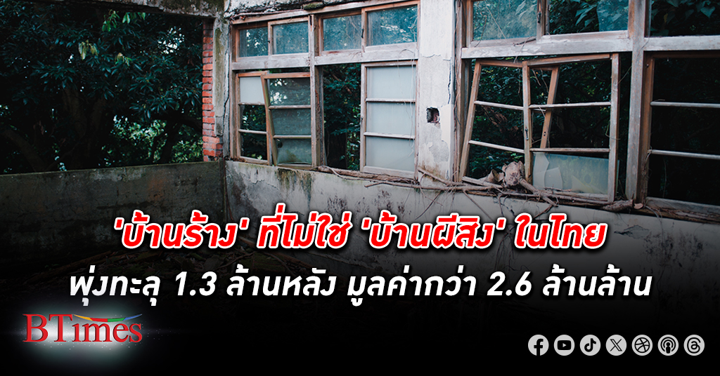 บ้านร้าง บ้านว่าง ในไทยพุ่งทะลุ 1.3 ล้านหลัง มูลค่ากว่า 2.6 ล้านล้าน เกือบเท่างบประมาณแผ่นดินไทย