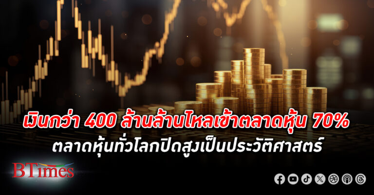 เงินกว่า 400 ล้านล้านไหล ลงทุน ตลาดหุ้น 70% ตลาดหุ้นทั่วโลกปิดสูงสุดเป็นประวัติศาสตร์