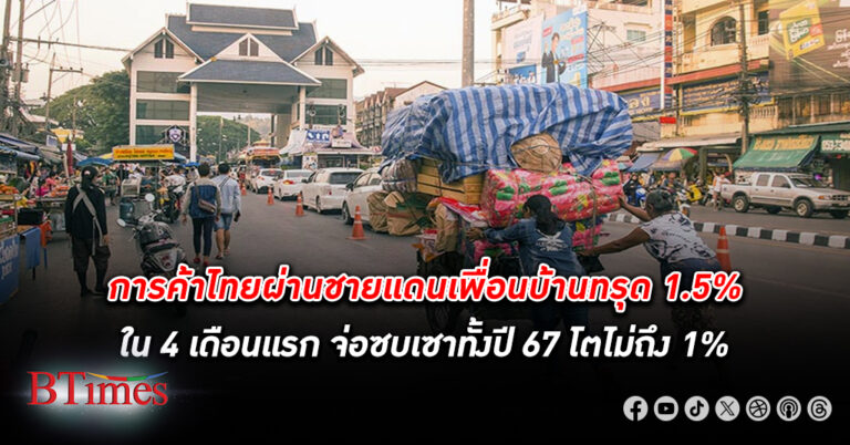 การค้า ไทยผ่าน ชายแดน กับเพื่อนบ้านทรุด 1.5% ใน 4 เดือนแรก จ่อซบเซาทั้งปี 67 โตไม่ถึง 1%