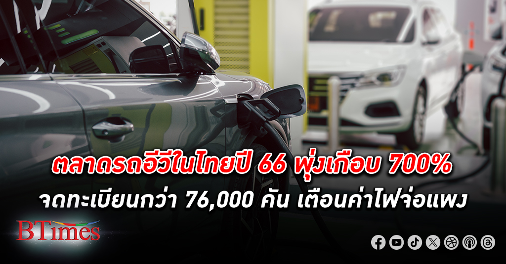 ยังไม่แผ่ว! ตลาด รถอีวี ในไทยปี 66 พุ่งกระฉูดเกือบ 700% จดทะเบียนกว่า 75,000 คัน