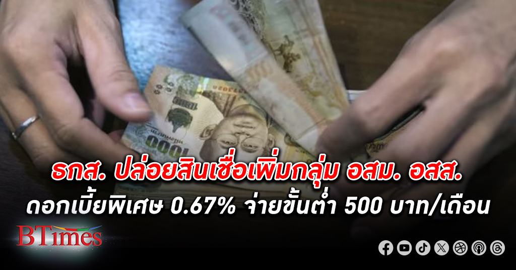 ธกส. ปล่อย สินเชื่อ เพิ่ม กลุ่มอสม. และ อสส. ดอกเบี้ยพิเศษ 0.67% ชำระขั้นต่ำเดือนละ 500 บาท