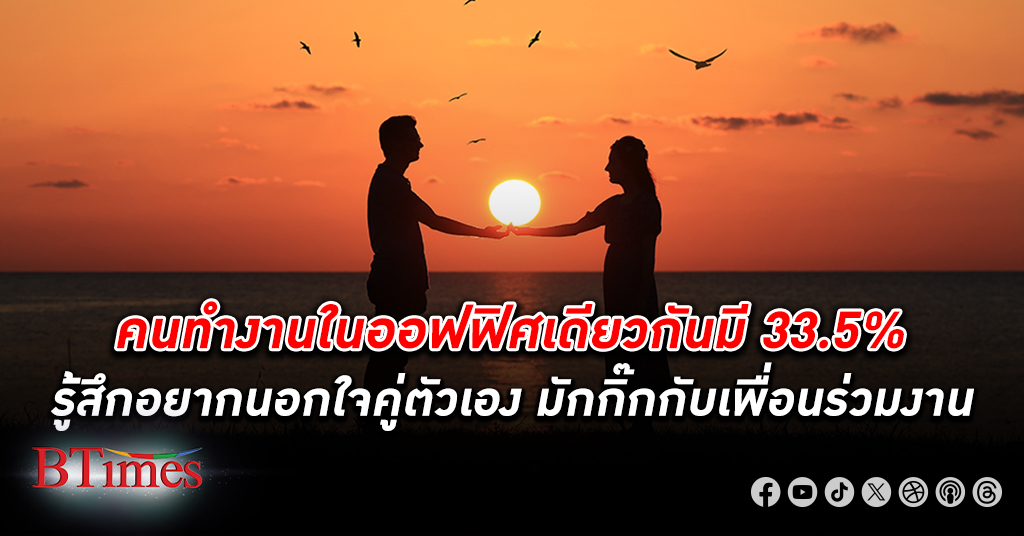 เกือบ 50% พบรักในออฟฟิศ 36% จากจิ้นสู่แฟนจบด้วยแต่งงาน มีช็อก 33.5% ยอมรับว่ารู้สึกอยาก นอกใจ ในที่ทำงาน