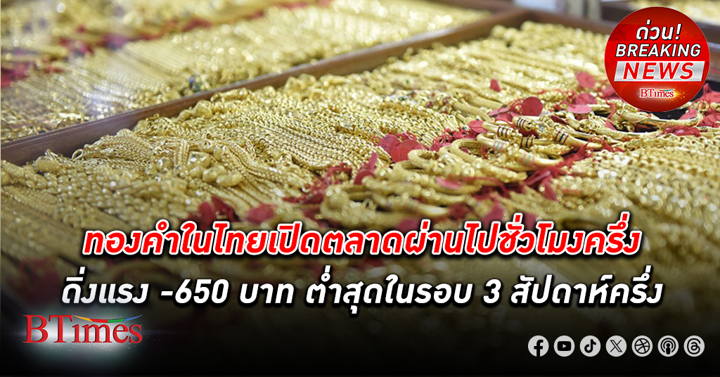 ทองคำ ในไทย 25 ก.ค. ผ่านไปชั่วโมงครึ่งจากเปิดตลาด ดิ่งแรง -650 บาท ต่ำสุดในรอบ 3 สัปดาห์ครึ่ง