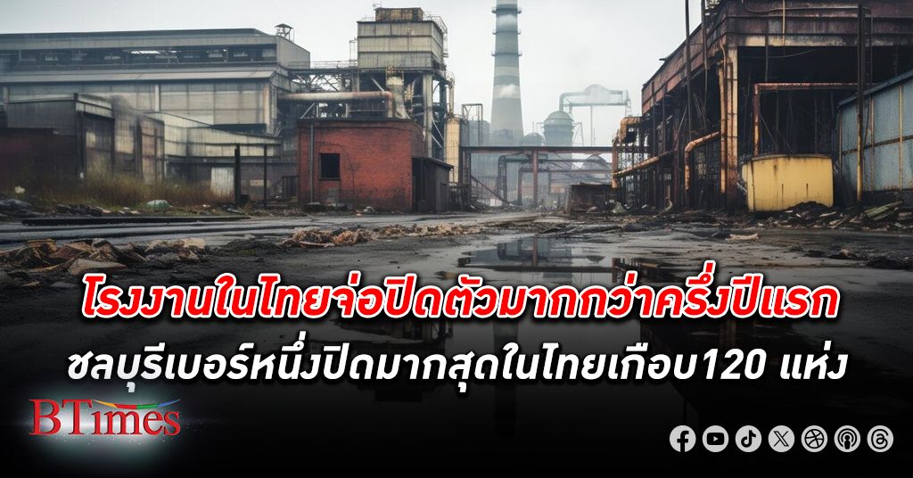 วิจัยกสิกรไทยชี้แนวโน้ม โรงงาน ในไทยจ่อปิดตัวมากกว่าครึ่งปีแรก โรงงานในชลบุรีปิดมากที่สุดเกือบ 120 แห่ง