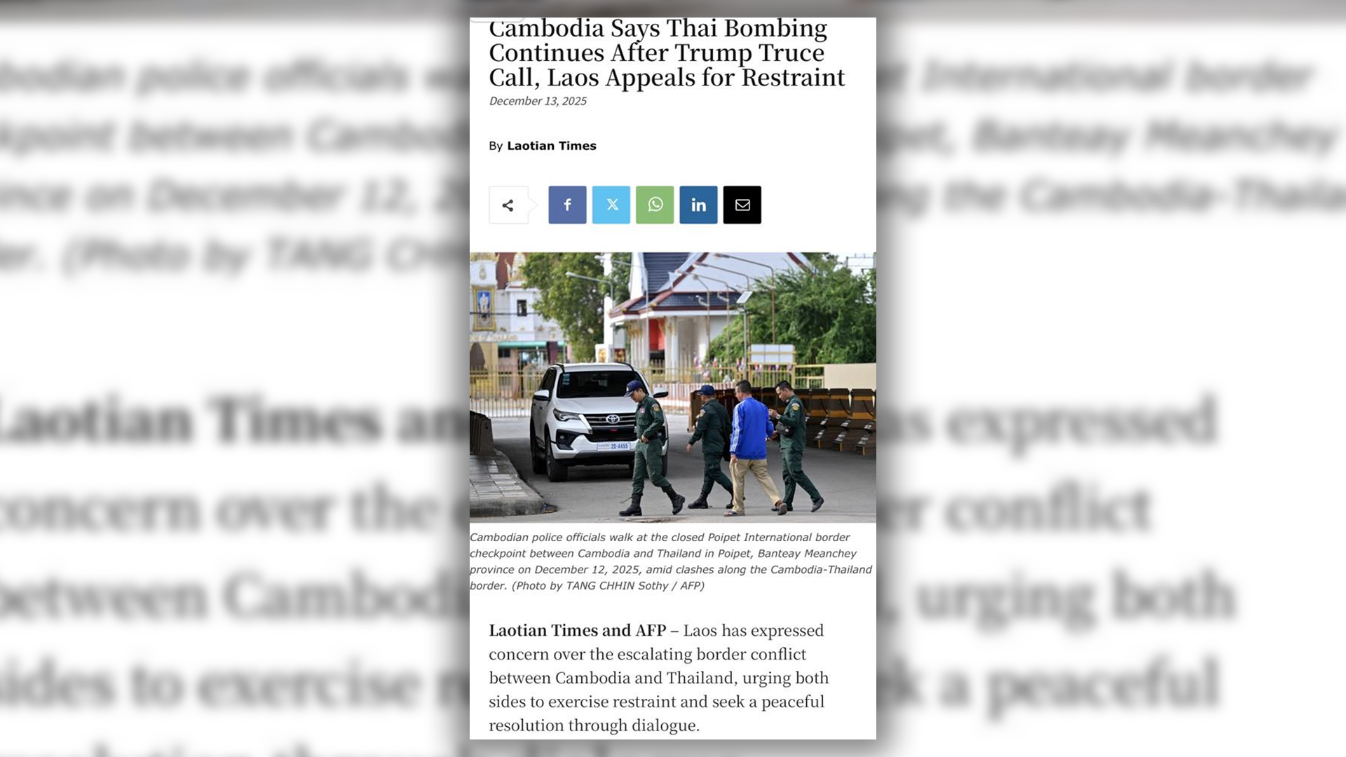 สื่อลาวชี้ กระทรวงต่างประเทศ สปป.ลาว วอน 2 ชาติยับยั้งชั่งใจ เลิกใช้กำลัง ยึดการเจรจาทวิภาคีตามข้อตกลงที่มาเลเซีย